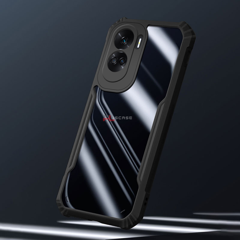 PlusCase for Honor 90 Lite 5G Case Air Cushion Hard Crystal Clear Back Soft Border Shockproof Full Protection Phone Casing