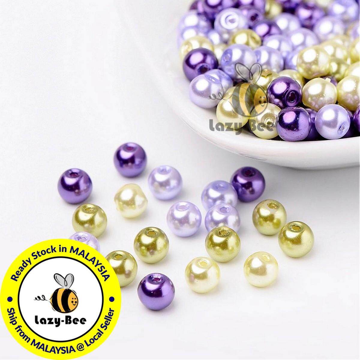 1 Bag Pearlized Glass Pearl Beads Mixed Color 6mm 1mm; about 200pcs//bag Hole