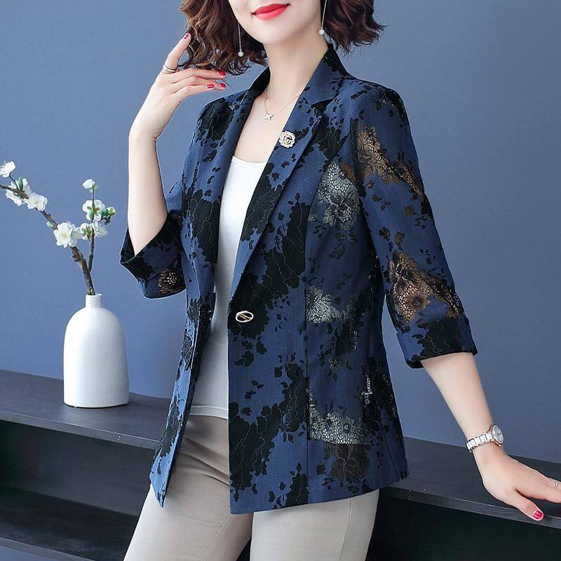 middle-aged women's spring/summer coat lace top middle-aged fashion thin suit
