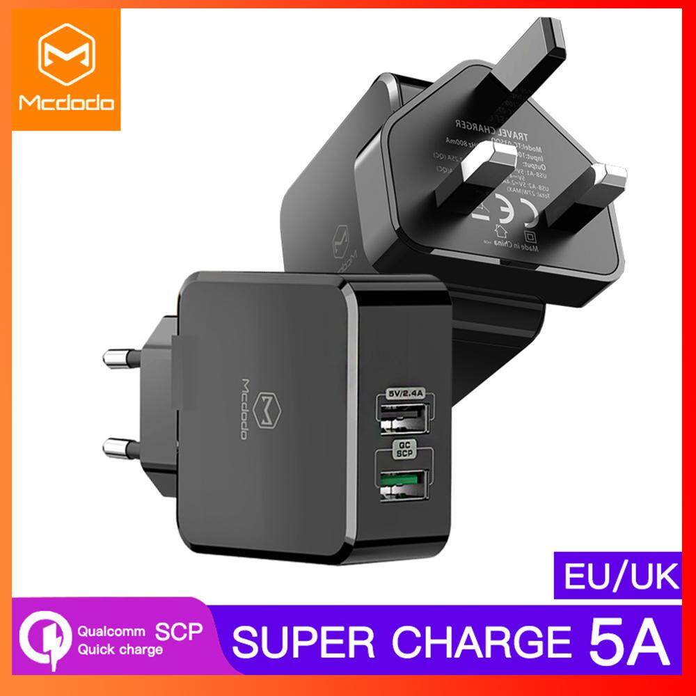 100% Asli Otentik MCDODO EU/UK Pengisi Daya USB Adaptor 5A Super Pengisian Cepat SCP untuk Huawei P30 Mate 20 Pro Ponsel pengisi Daya Telepon VOOC untuk OPPO Xiaomi