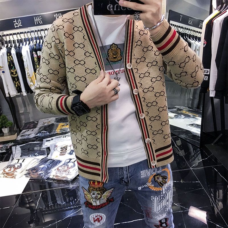 Plaid Sweater Jacket Men s Cardigan 