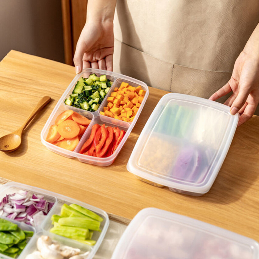 Four-section Frozen Meat Refrigerator Freezer Box Food Onion Ginger Garlic Vegetable Storage Box Fridge Storage Box Storage Organizer Box