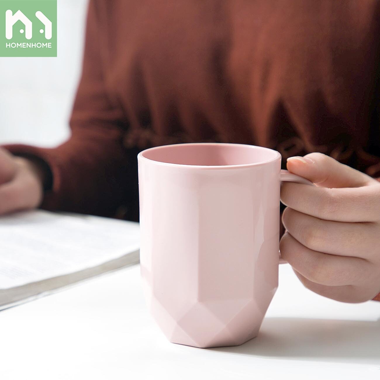 Homenhome Cốc Đôi Đơn Giản Có Tay Cầm, Cốc Nhựa Gia Dụng