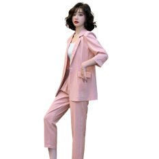 HOCO MALL 1 Bộ Áo Blazer Nữ Bộ Quần 3/4 Màu Trơn Không Tay Áo Nữ Quần 2 Bộ Chi Tiết Blazer Trang Phục Công Sở 1 Bộ Sành Điệu