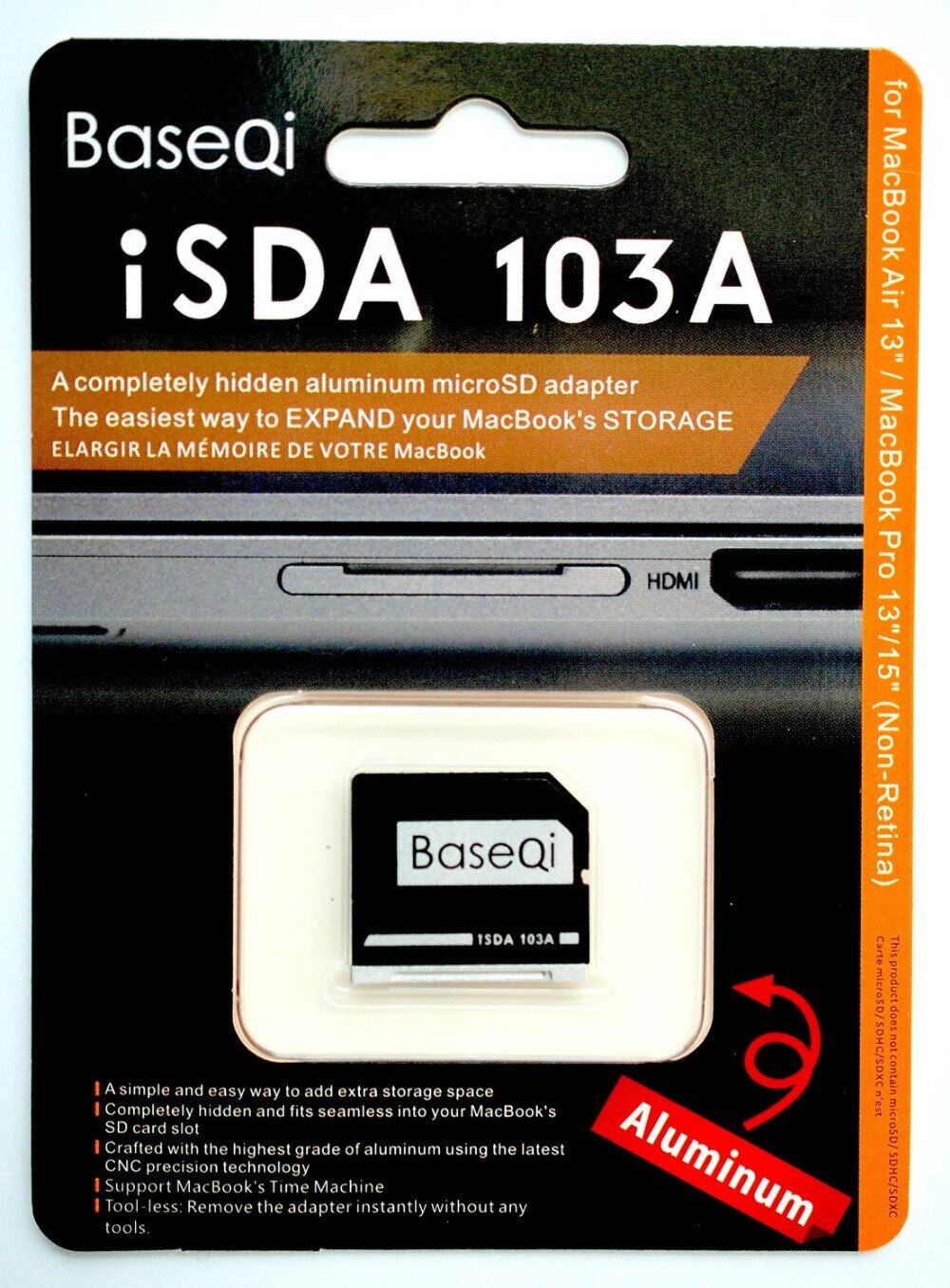 BASEQI Memory Card Reader For Macbook Air 13'' Model 103A Aluminum Minidrive Micro SD Card Adapter
