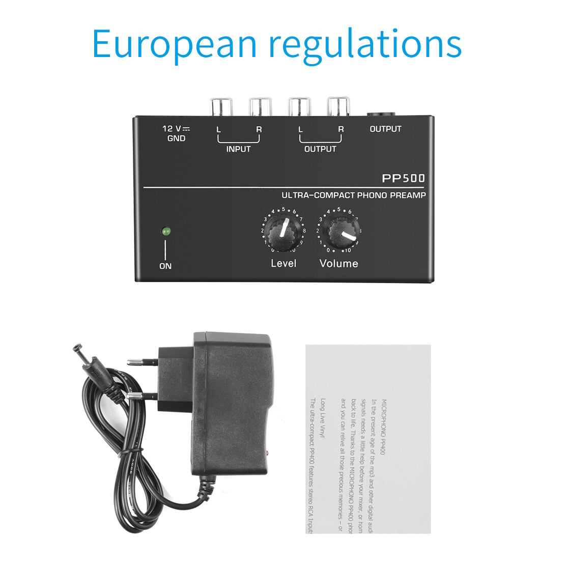 Kebidumei PP500 Phono Preamplifier RCA Output 1/4" TRS Output Interface for Vinyl Player LP