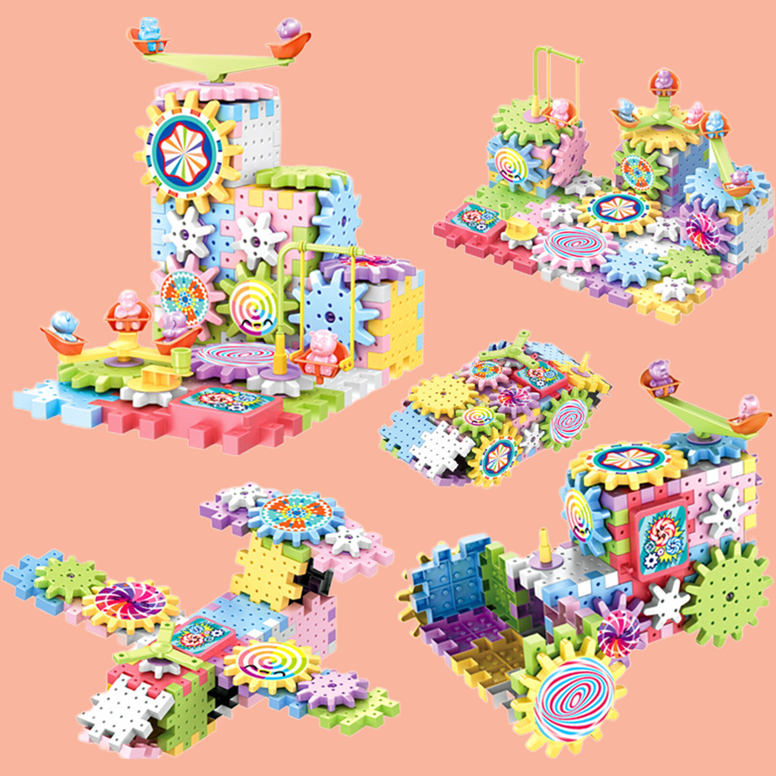ASTELLA 1 Set Building Block Electronic Gears Hand-eye Coordination Improvement Variable Amusement Park Building Assembly Toy for Christmas Gift