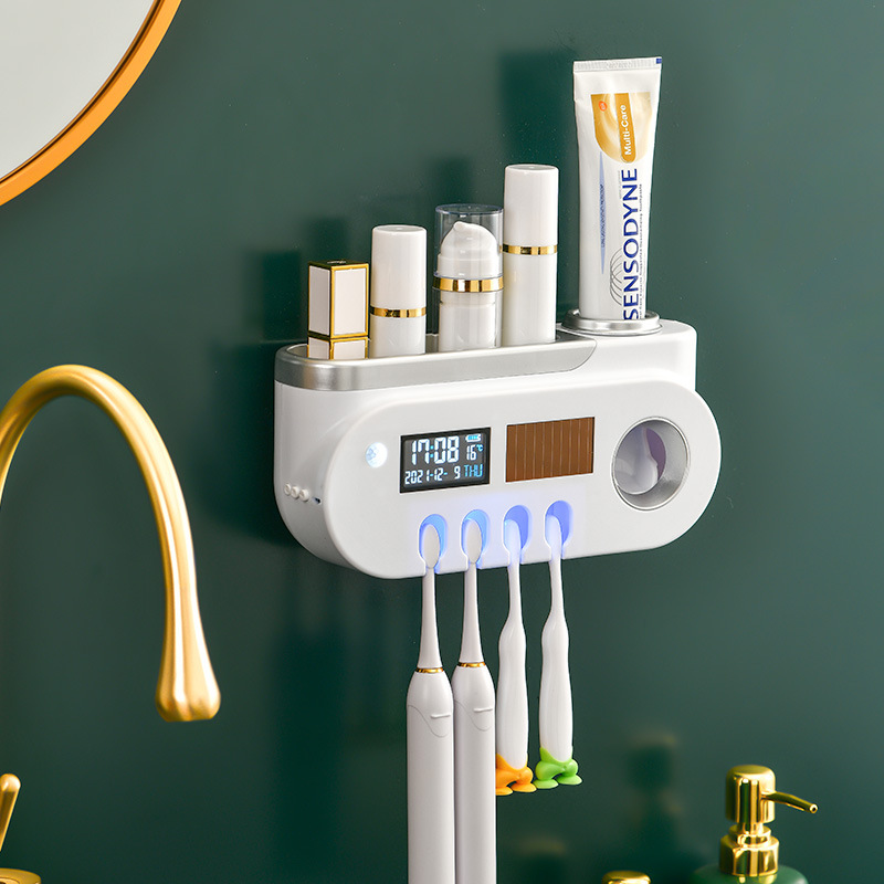 Light Luxury Toothbrush Holder Uv Disinfection Toothbrush Rack Automatic Toothpaste Dispenser Wall Hanging Box Bathroom Storage