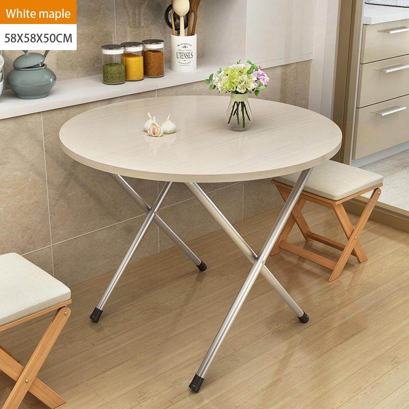 58x58x50cm, Folding Round Tbale, Wood Panel, Steel Frame, Snack Table Set,Drop-leaf Table, Folding Table, Drop-leaf Table, 4Person, 6 Person