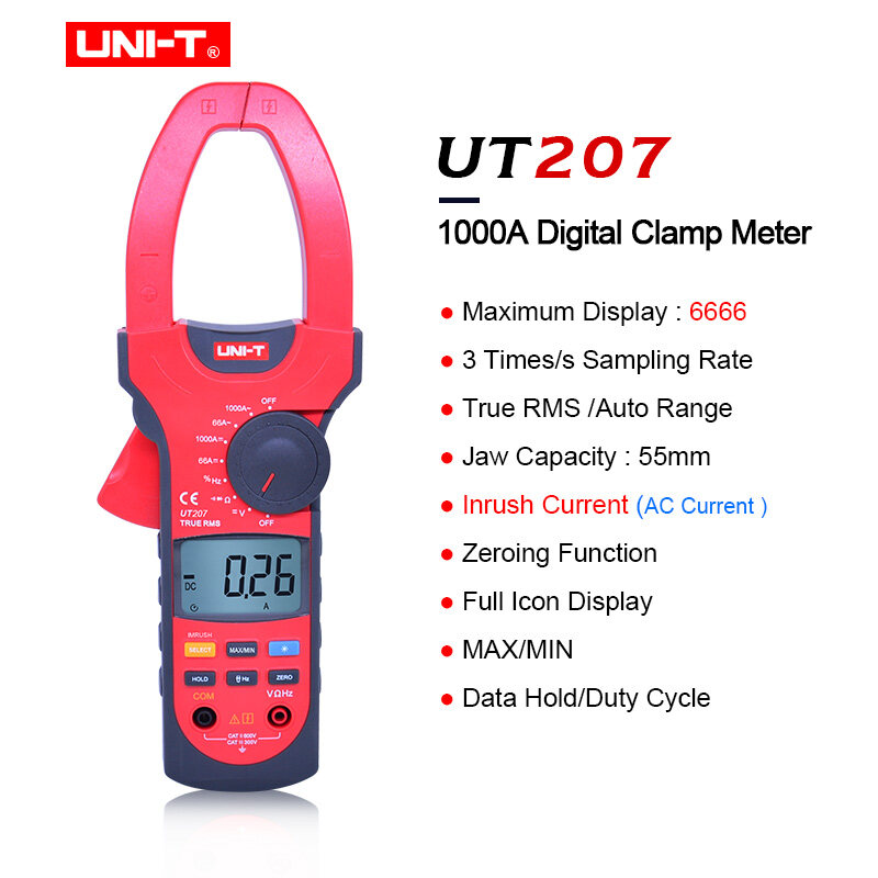 UNI-T UT207/UT208/UT209 1000A AC/DC Digial Clamp Meter True RMS Ammeter ...