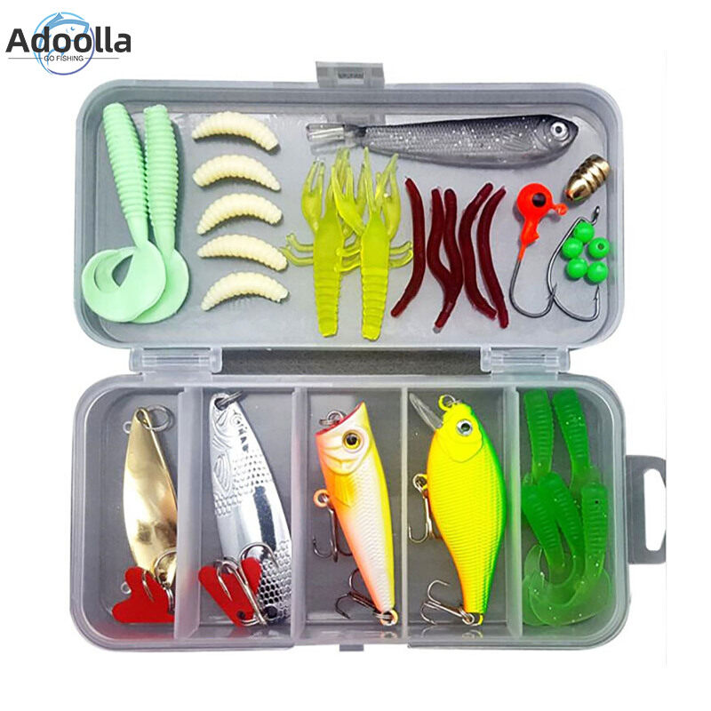 Adoolla Fishing Lures Set Minnow Frog Spoon Soft Bait Fishhook Set Fishing  Tackle Accessories For Freshwater Seawater