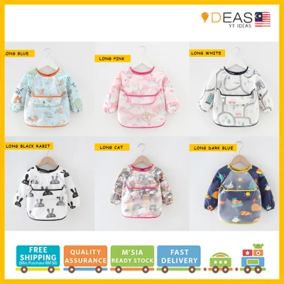 🔥Quality🔥 Waterproof Baby Bibs Eating Feeding Drawing Long Sleeve Cotton Clothes Apron Shirt Kids Children