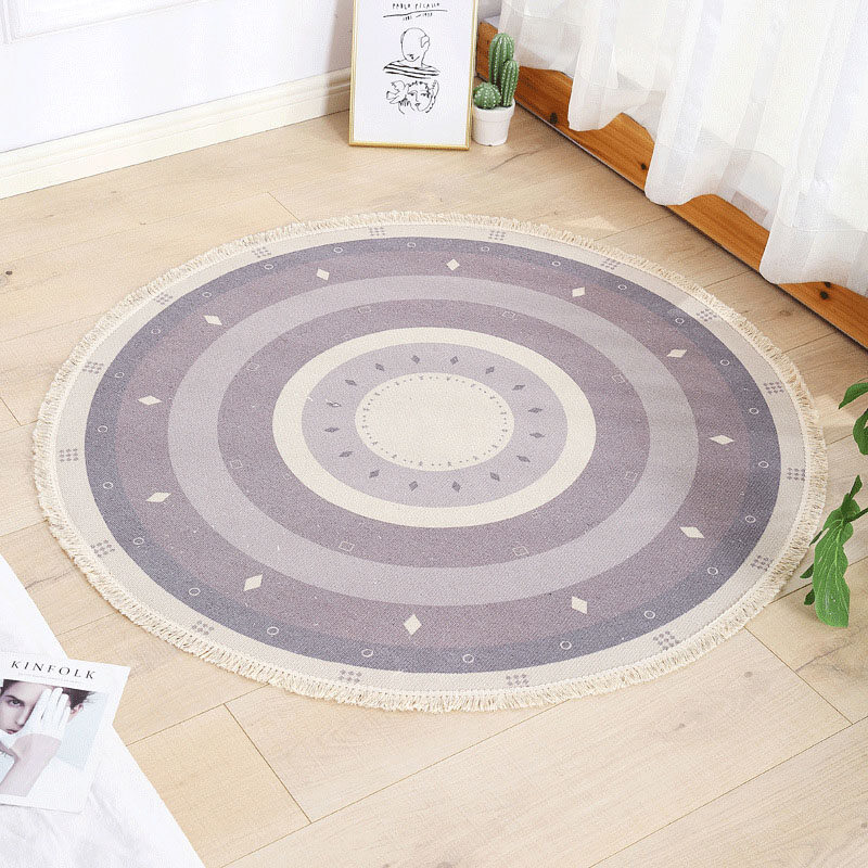 Nordic Bedroom Floor Mat Ethnic style Round Carpet Cotton and Linen Retro Non-Slip Living Room Bedroom Bedside Mat Computer Chair Mat Hanging Basket Carpet Kids Play Game Mats