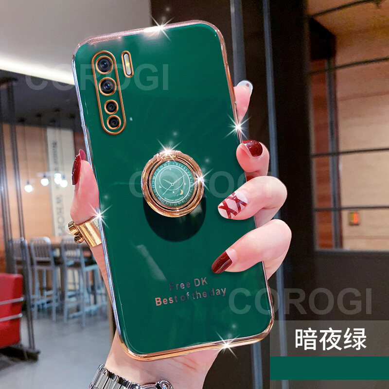 Dành Cho OPPO Reno3 / OPPO Ốp Lưng A91 + Giá Đỡ Nhẫn Giá Đỡ Ngón Tay, Ốp Mạ Siêu Mỏng Sáng Bóng Sang Trọng Ốp Lưng Điện Thoại Bằng Silicon TPU Mềm Vỏ Bảo Vệ Chống Sốc Cho Nữ Nữ