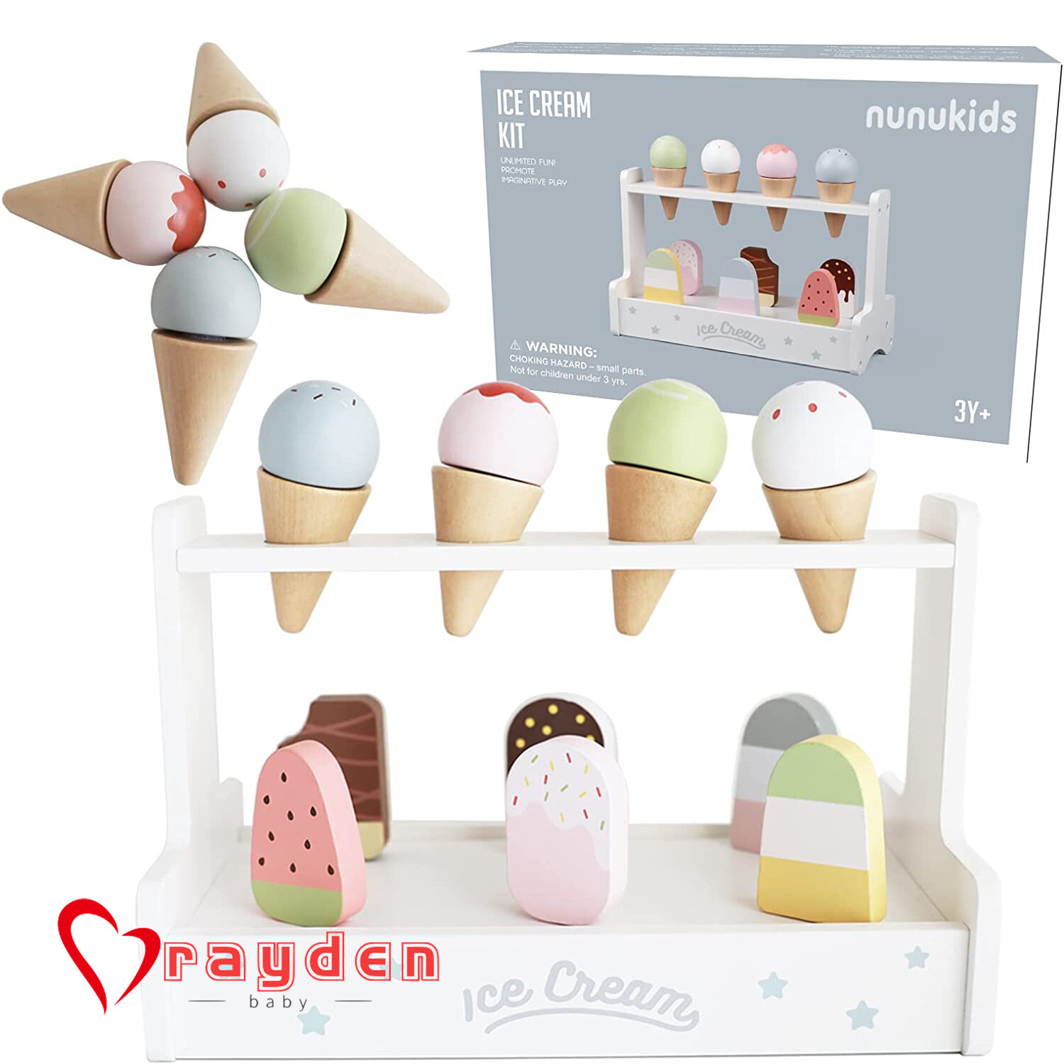 Wooden Ice Cream Set Wood Ice Cream Toy for Kids 10pc Ice Cream Toys for Toddlers