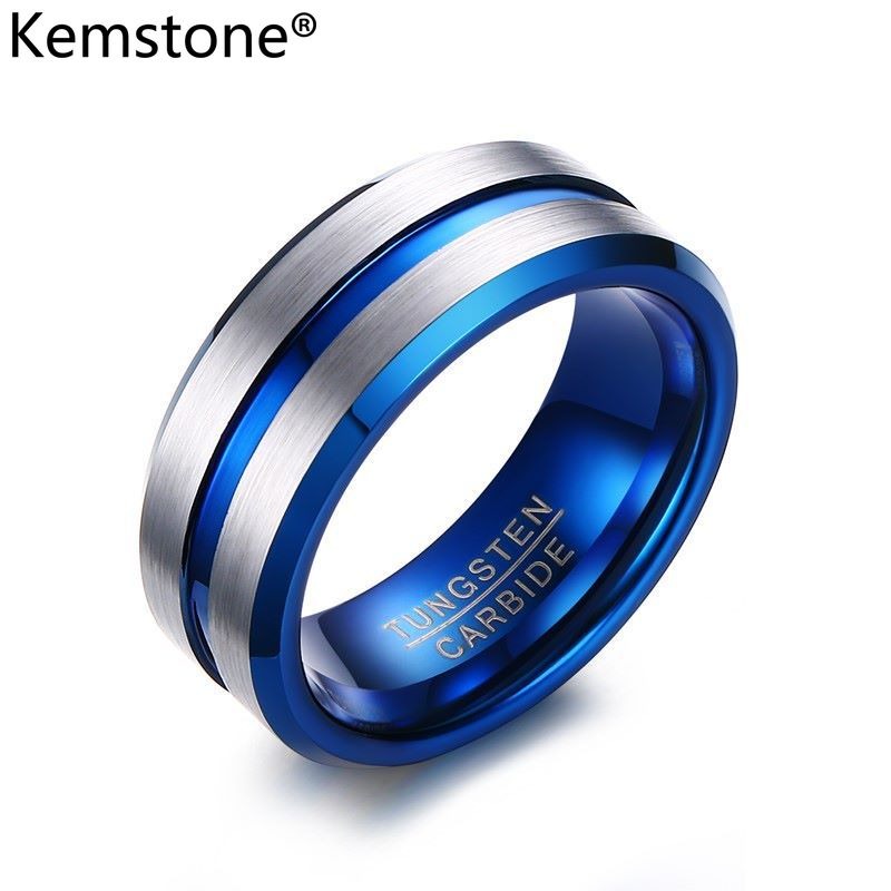 Kemstone 8mm Tungsten Steel Rings Men's Gold Plated Tungsten Steel Ring Fashion Jewelry Gift