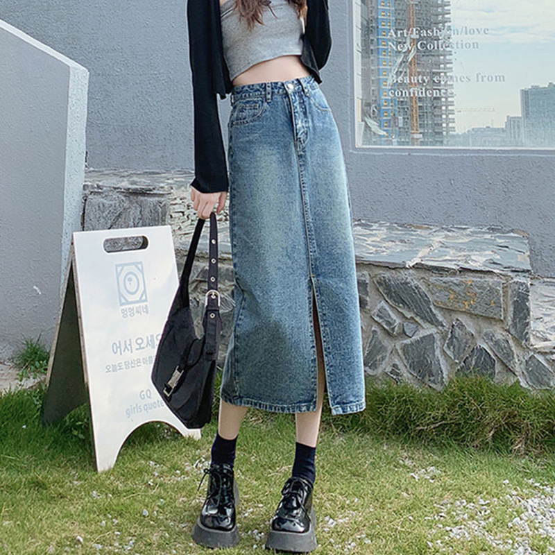 IELGY Chân Váy Denim Lửng Nữ