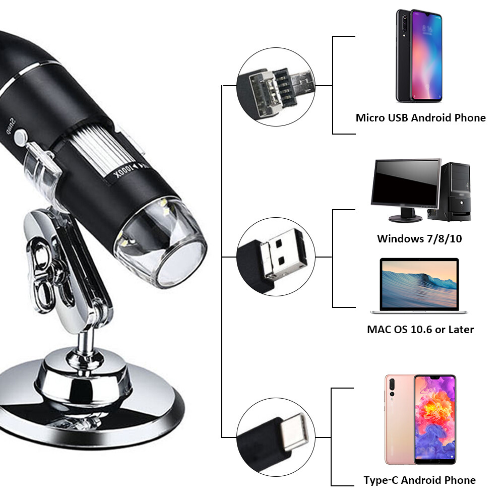 Smart Sensor Kính Hiển Vi Kỹ Thuật Số USB Camera Phóng Đại 500X/1000X/1600X 8 Đèn LED Có Chân Đế Tương Thích Với Android Windows/ XP Win 7 8 10 Vista Linux Mac Kính Lúp Kiểm Tra Cầm Tay Di Động