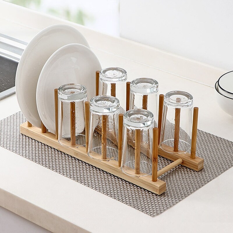 {hot} Dinnerware Plate Drying Shelf Storage Organizer Kitchen Dish Drain Rack Wooden Book Cup Display Stand 8 layers Drainer Holder G