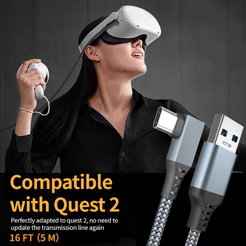 For Oculus Quest 2 Type- C Link USB- C Steam VR Data Cable 5m/16ft Transfer Link Cable Fast Charging