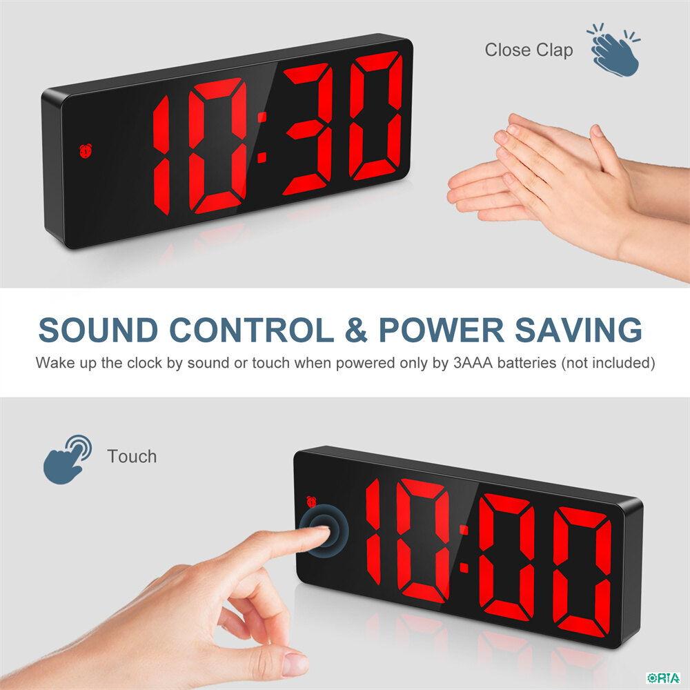 ORIA Digital Clock LED Alarm Clock Voice Control USB Table Clock 12/24H Format Snooze Function 3 Brightness Adjustable 3 Alarm Modes for Home Bedroom Office