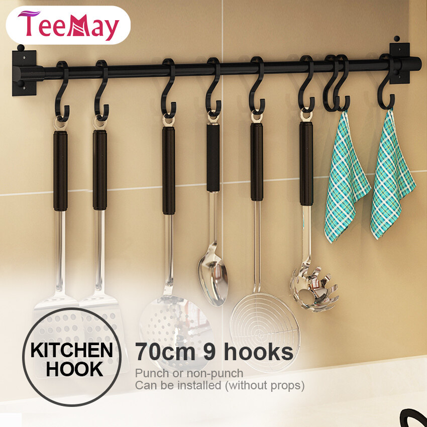 Teemay Kitchen Hanging Rack with Hooks Wall Mounted Holder Space