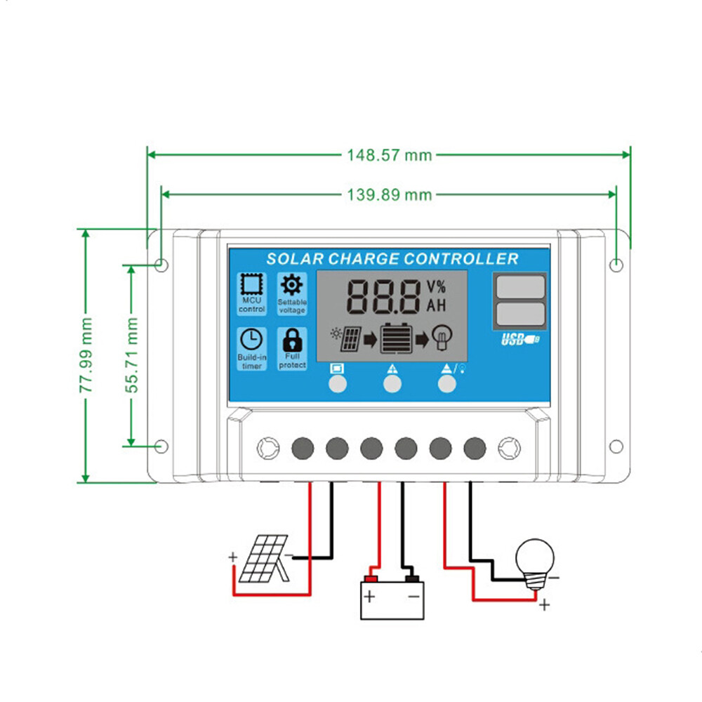 100A Solar Charge Controller, Upgraded Solar Panel USB Port Solar Panel Battery Intelligent Regulator, Multi-Function Adjustable LCD Display Street Light Controller