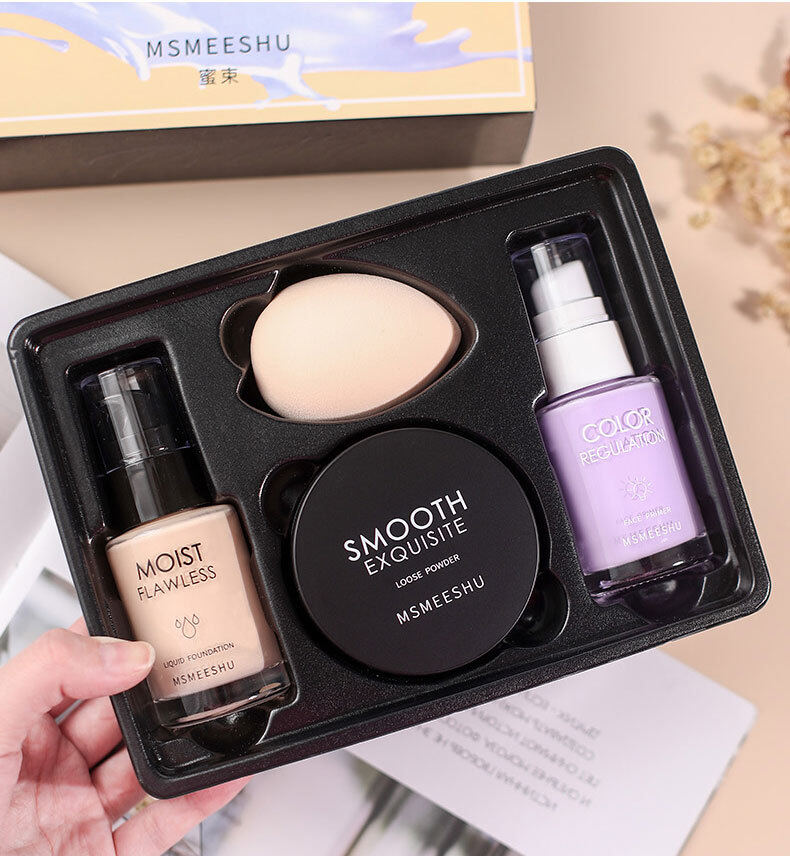 Natural Powder& Liquid Makeup Foundation Concealer Beauty Makeup Set