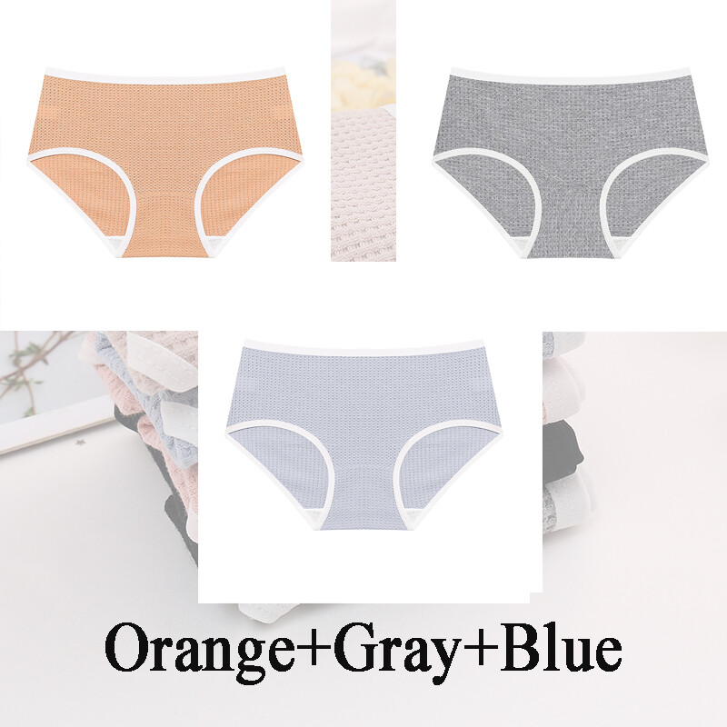 FINETOO 3 pcs/set Waffle Cotton Underwear For Women Girl's Bikini Comfort Low Waist Briefs Sexy Underpants Female M-XL Lingerie