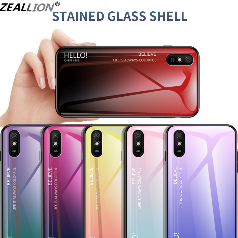 Zeallion For [Xiaomi Redmi 5 Plus 6 6A Note 4 4X 5 Pro S2 ]Gradient Tempered Glass Back Cover Protective Phone Case