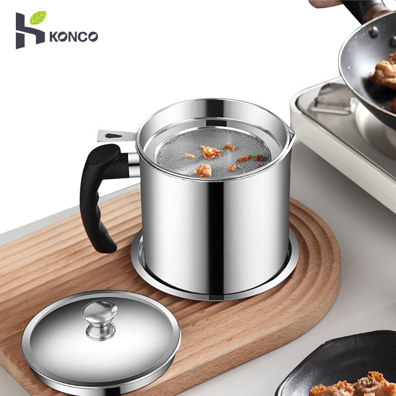 Konco 304 stainless steel Oil Dispenser Oil Container with Strainer 1.3L Kitchen Oil Container Oil Strainer Oil Pot