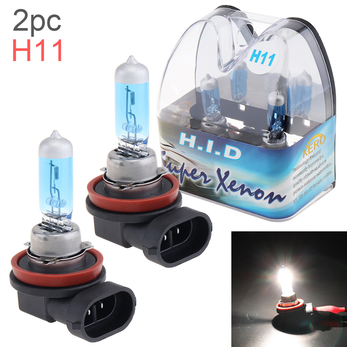 One pair 12v h11 55w 6000k white light super bright car halogen lamp auto front