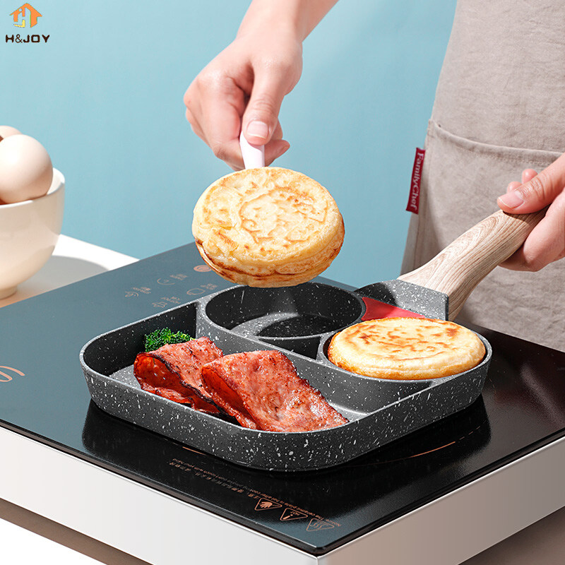 Chảo Omelet Chống Dính, Dụng Cụ Làm Bánh Kếp Giăm Bông Trứng Burger Bít Tết 3 Lỗ H & JOY
