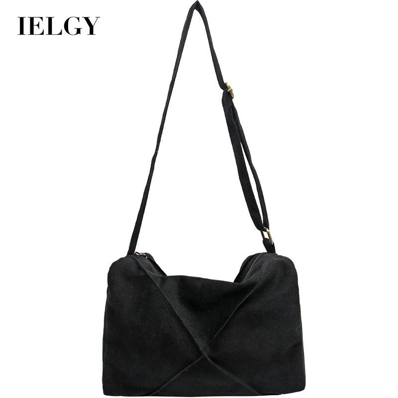IELGY Casual Solid color crossbody Harajuku ulzzang Canvas Black Korean version Japanese women shoulder bag Crossbody One shoulder Japanese