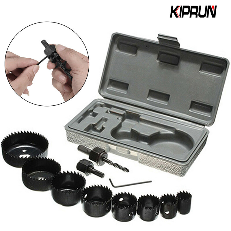 KIPRUN 11pcs woodworking hole saw set drill bit carbon steel 19-64mm hole cutter set for plasterboard ceiling wood hole saw kit