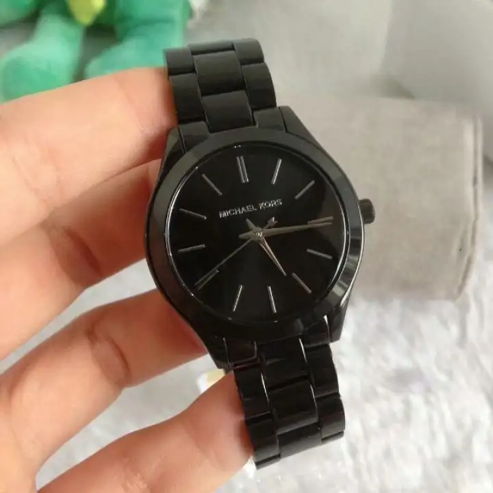 michael kors slim runway black stainless steel watch