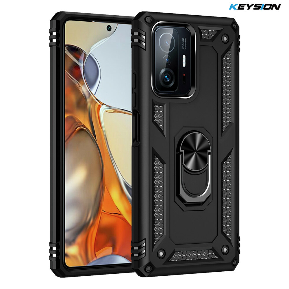 KEYSION Shockproof Armor Case for Xiaomi 11T Pro 5G Ring Stand Phone Back Cover for Xiaomi Mi 10T Pro 5G