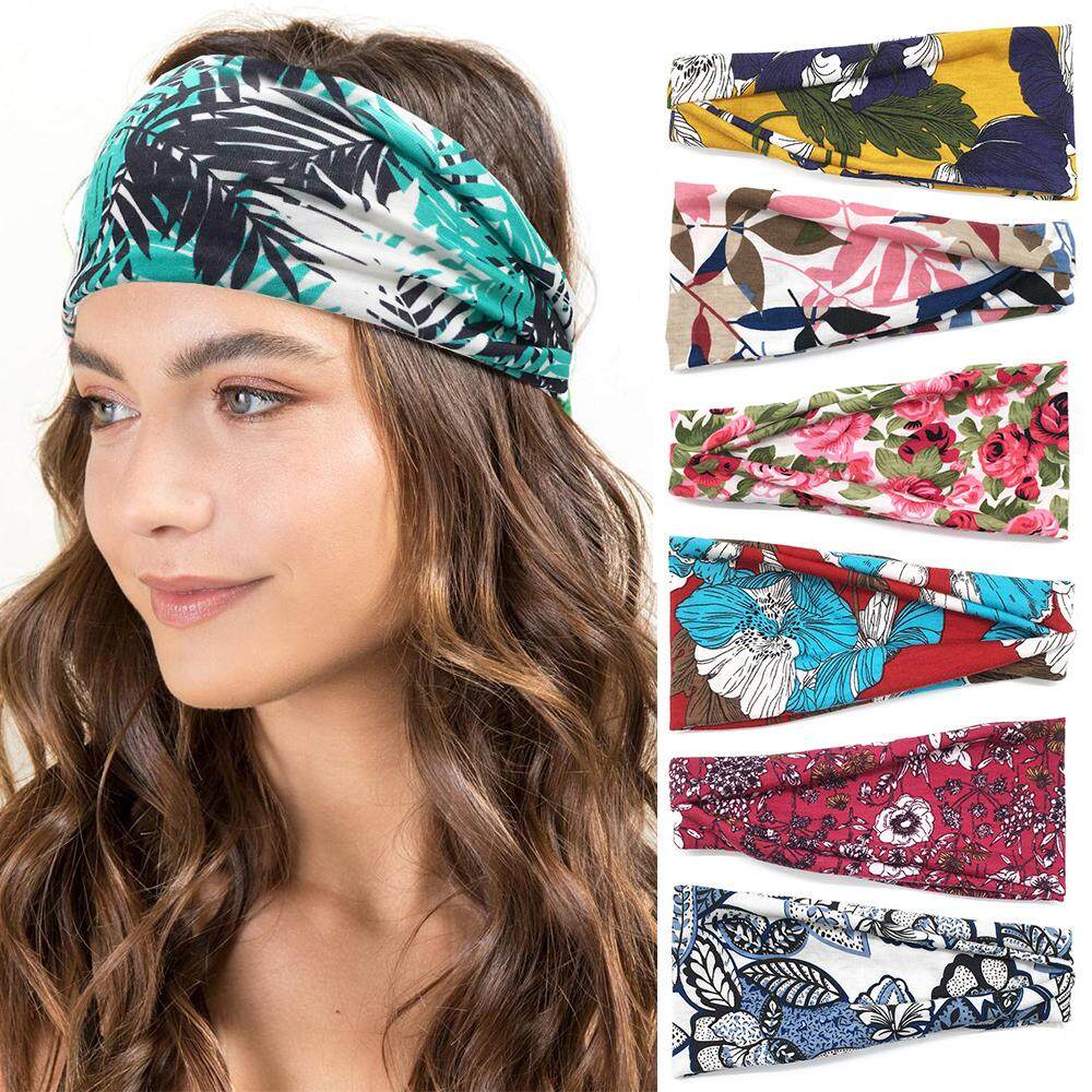 Women Stretch Dance Hairband Head Wrap Print Turban Cap Cotton Retro Gym