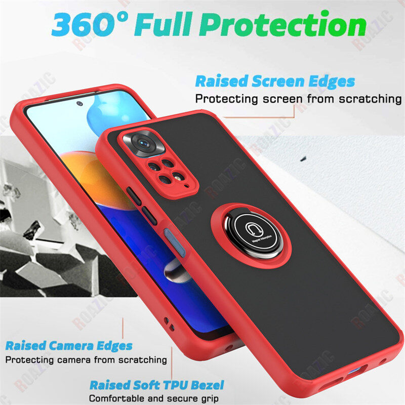 ROAZIC Cho Xiaomi Redmi Note 11 Note 11S Ốp Điện Thoại Phiên Bản Toàn Cầu Ốp Giữ Xe Hơi Từ Tính Mờ Mờ Ốp Lưng Chống Sốc Cạnh TPU Mềm Giá Đỡ Nhẫn