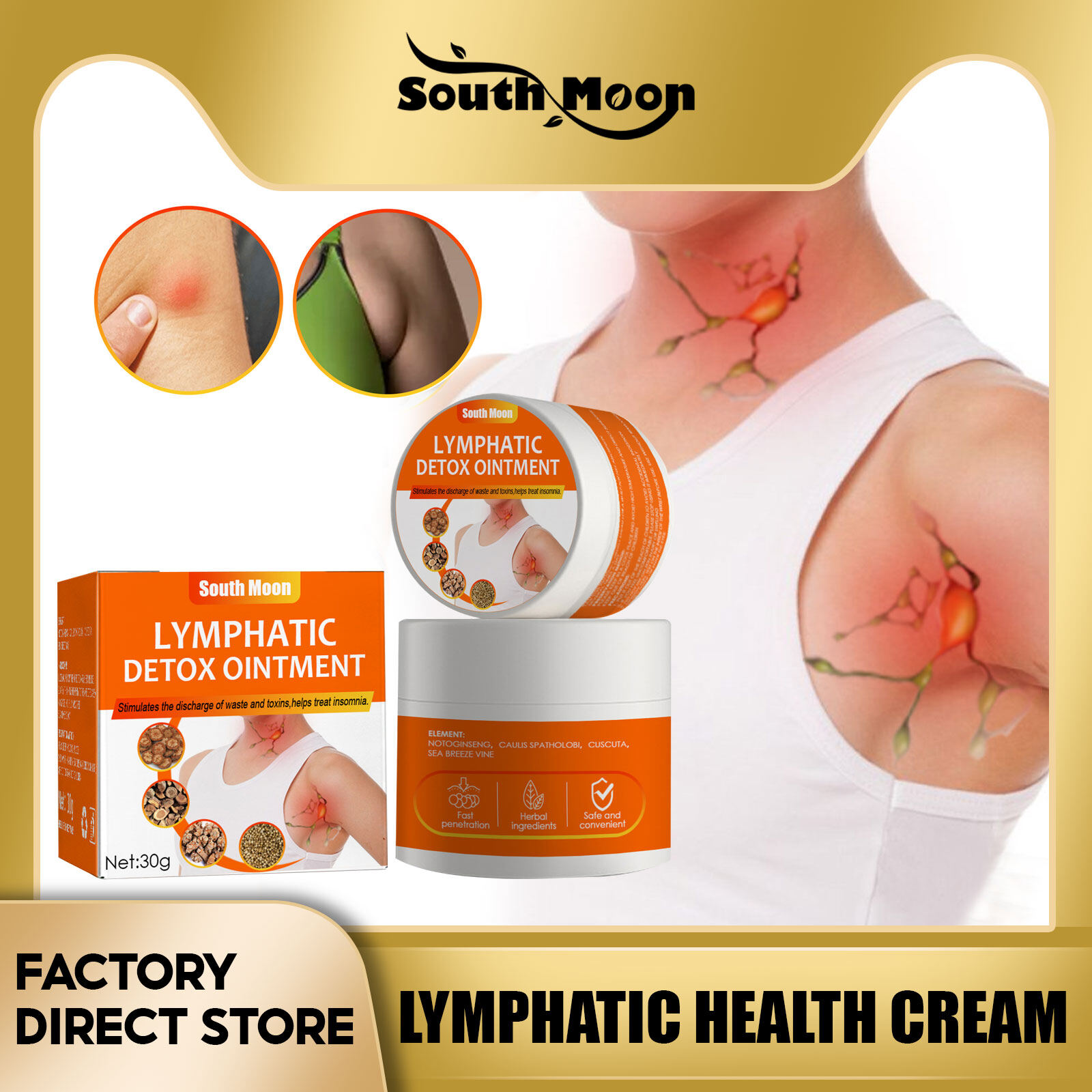 South Moon Lymphatic Detox Ointment Lymphatic Detox Cream Neck Lymph Patch Anti-Swelling Herbs Ointment Armpit Lymph Nodes Medicine Cream Health Care Neck Anti-Swelling Herbs Cream Lymph Cream Medical Plaster Body Relaxation Health Care（30g）