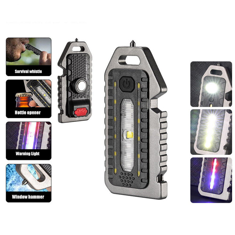 Hot Sales】VIRWIR Ultra-small Mini LED Light-emitting Small Flashlight Keychain Light 5 Light Modes Torch Light Multi-function Clip Flashing Warning Safety Flashlight Torch Bicycle Warn Light USB Rechargable Whistle Key Light