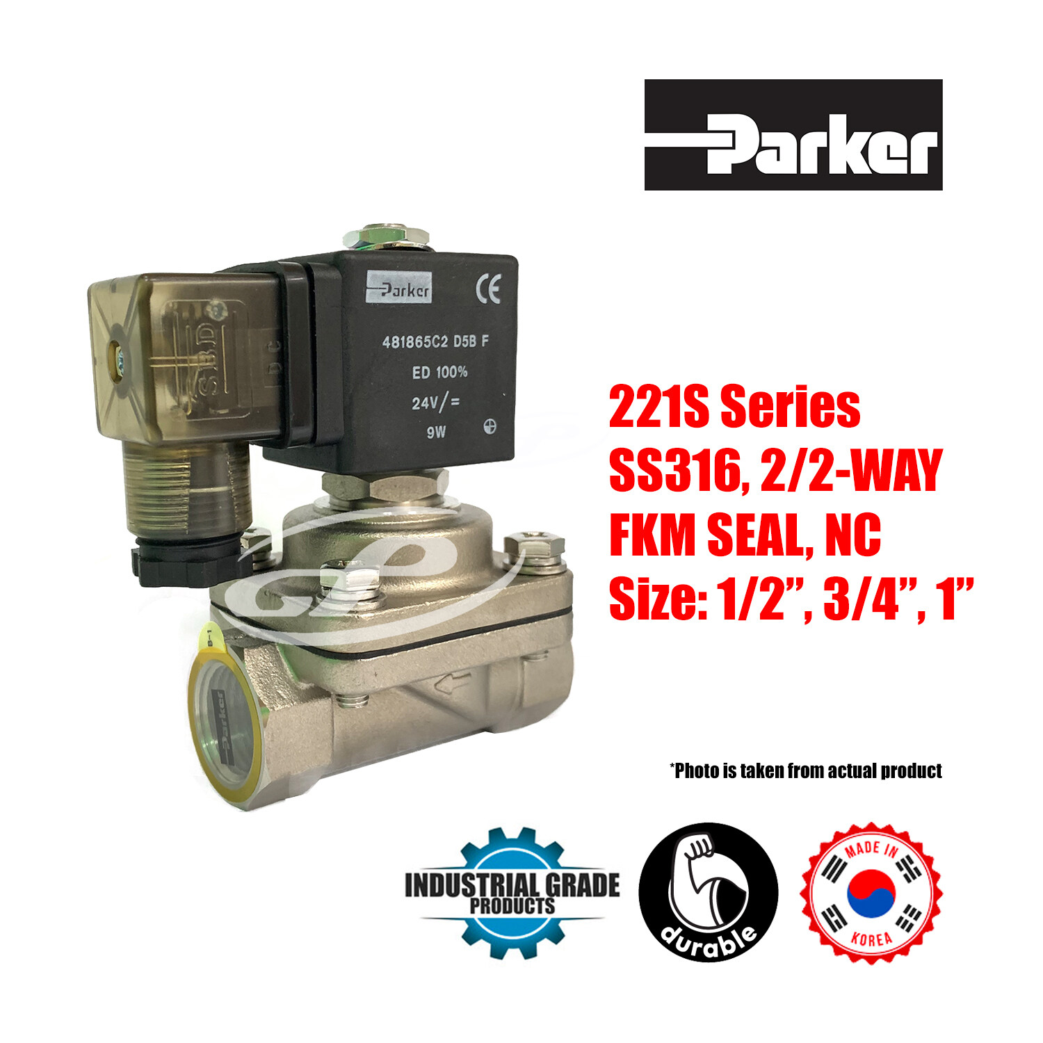 221S PARKER Stainless Steel 2Way Solenoid Valve NC [1/2", 3/4", 1