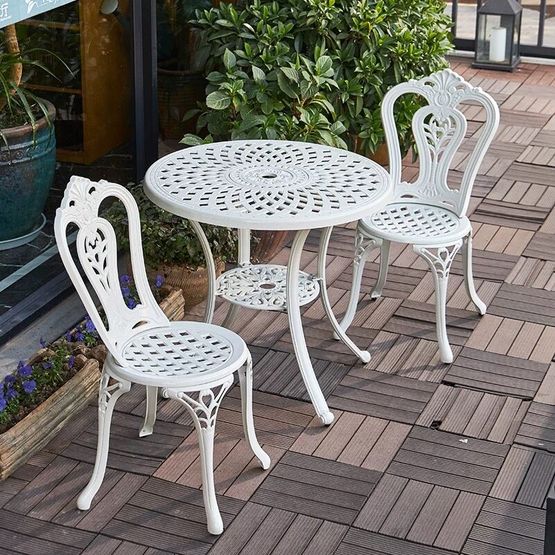 Cast Aluminum Outdoor Furniture Garden 78cm Table And 2chairs Lazada Singapore - Outdoor Garden Tables