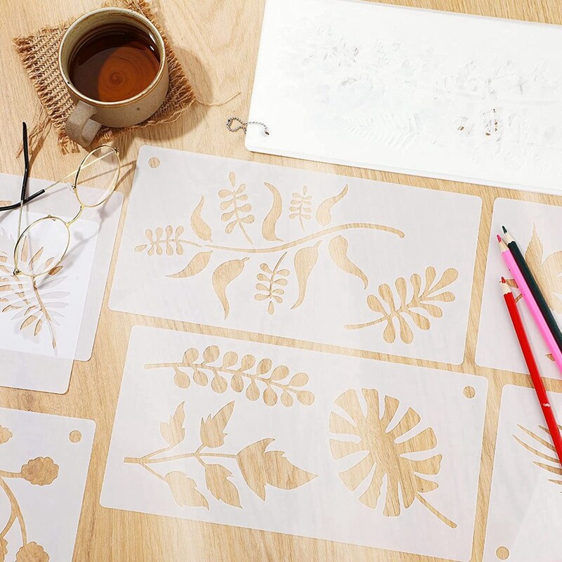 16 Pieces Leaves Stencil Reusable Sheet Painting Stencil Sheet Wall Stencil Leaf Pattern Template Tropical Leaf Reusable