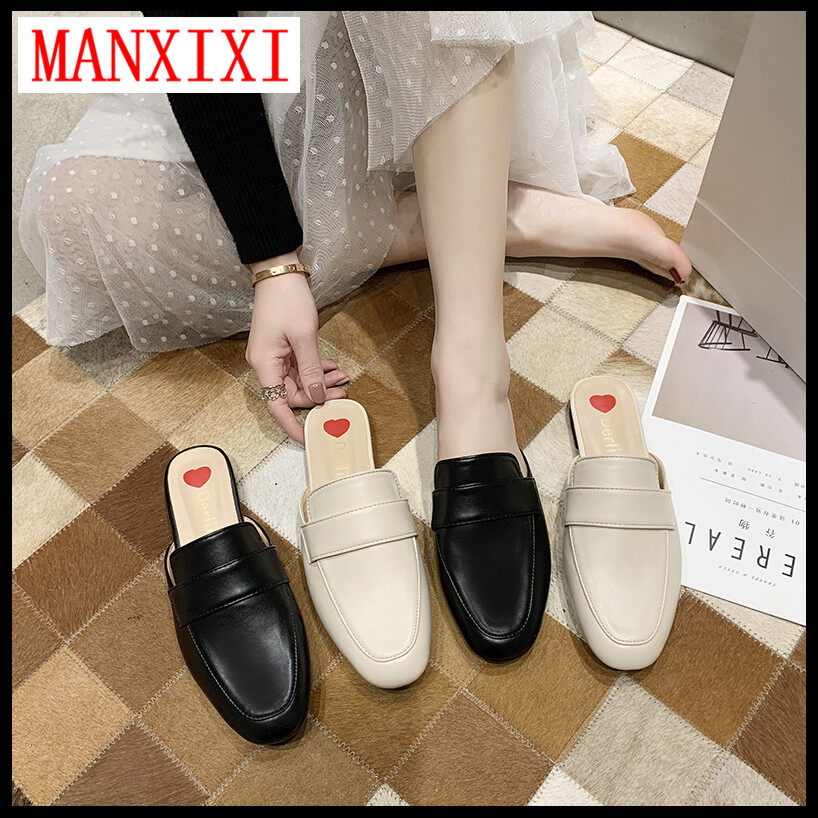 MANXIXI Brand Korean Version Slippers Fashion Beautiful INS Style Love Pattern Flat Mules Sandals For Women (Size 35-40)
