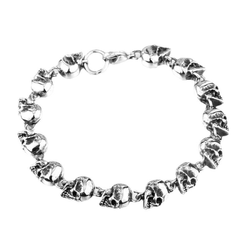 Men Gifts Skull Charms Bracelet Chain Bracelets Skull Head Shape Bangles Punk Style Skull Beaded Bracelet Alloy Material