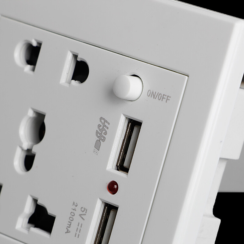 Ổ Cắm + 2 USB + Công Tắc Ổ Cắm Gắn Tường Bộ Sạc Bộ Chuyển Đổi Nguồn AC/DC Bảng Ổ Cắm