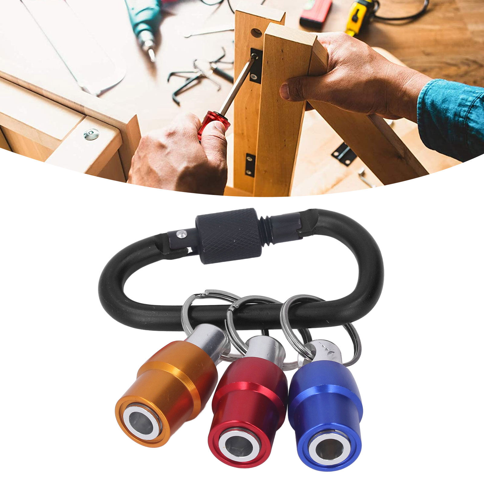 Keychain Drill Bit Holder, High Hardness Durable Chrome Plated Surface Hex Shank Screwdriver Bit Holder 1/4in Fast Change for Replacement