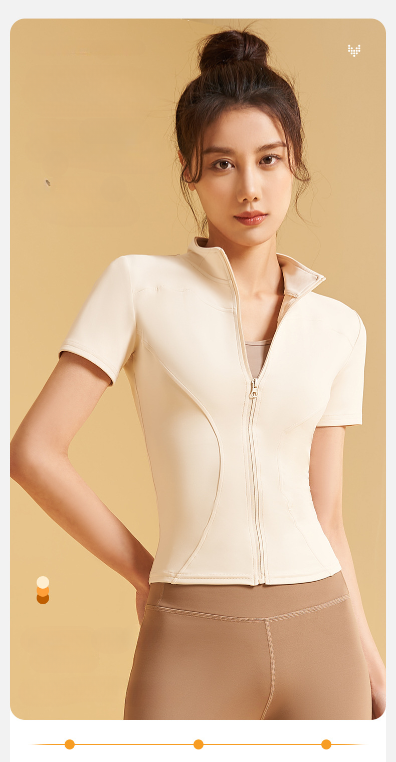 SUPERFLOWER Women's Stylish Breathable Yoga Short-sleeved Top with Full Zip and Slim Fit Jacket for Outdoor Running and_voghion.com