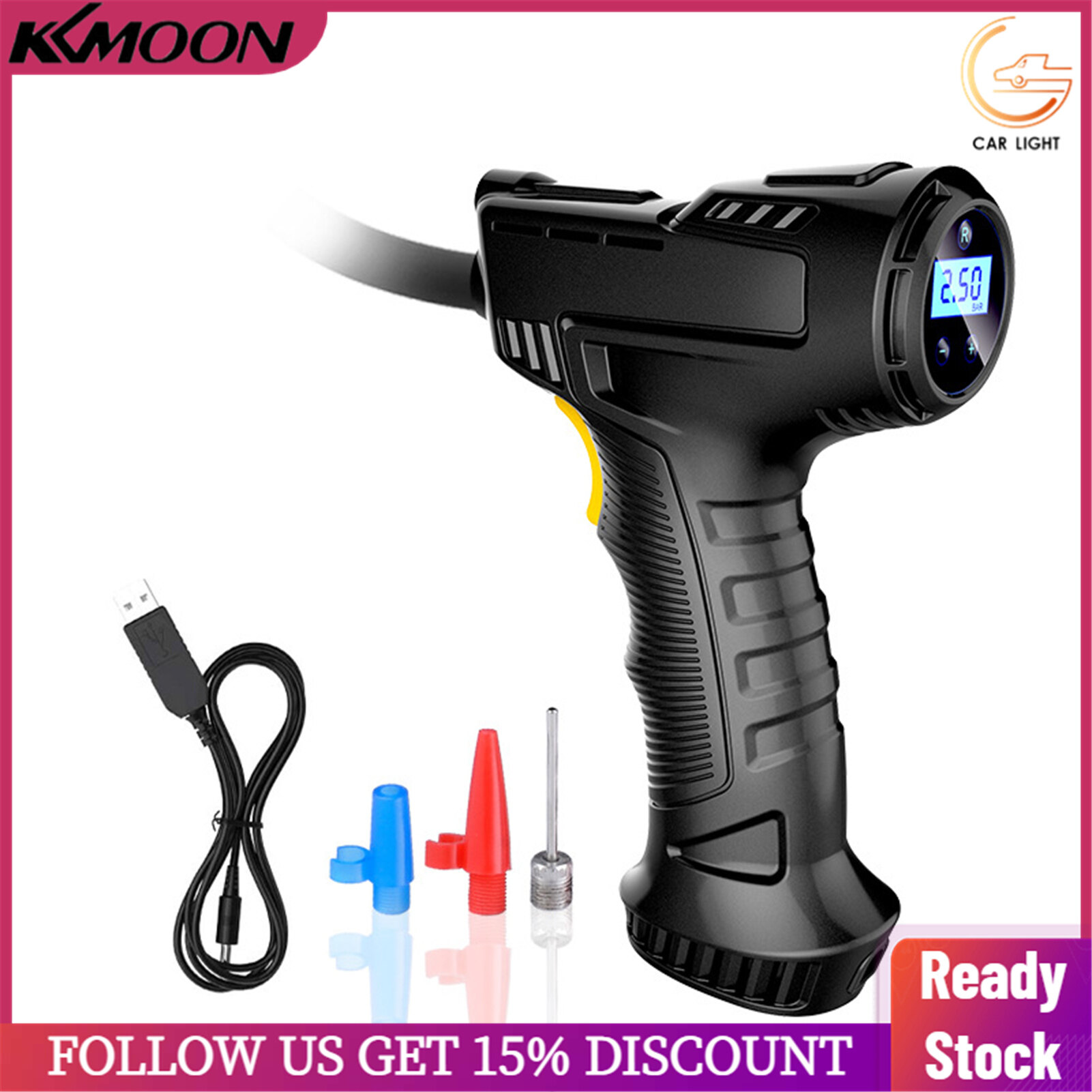 Portable Hand-held Inflatable Pump Wireless Car Air Compressor Rechargeable Tire Inflator with Digital Display LED Light Pressure Gauge Car Accessories